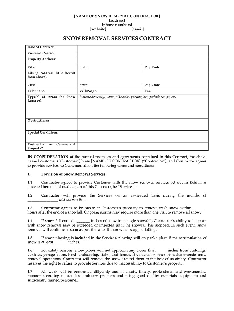 sample Snow Removal Agreement Template sample Snow Removal Agreement Template