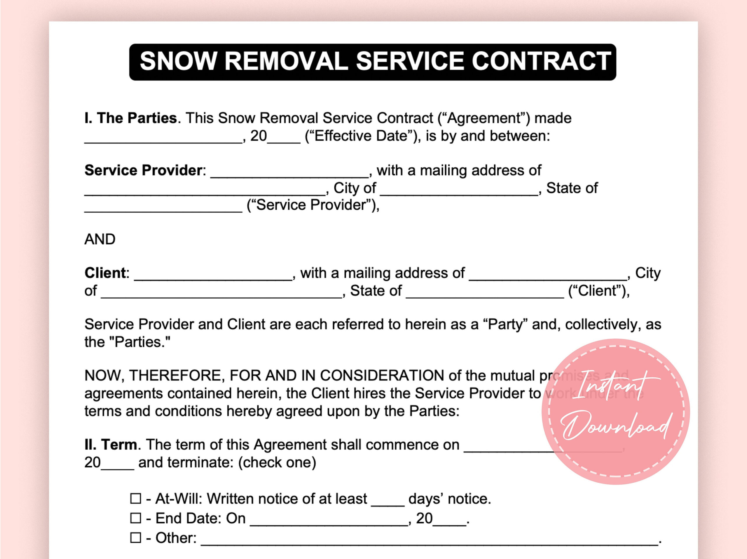 sample Snow Removal Agreement Template sample Snow Removal Agreement Template