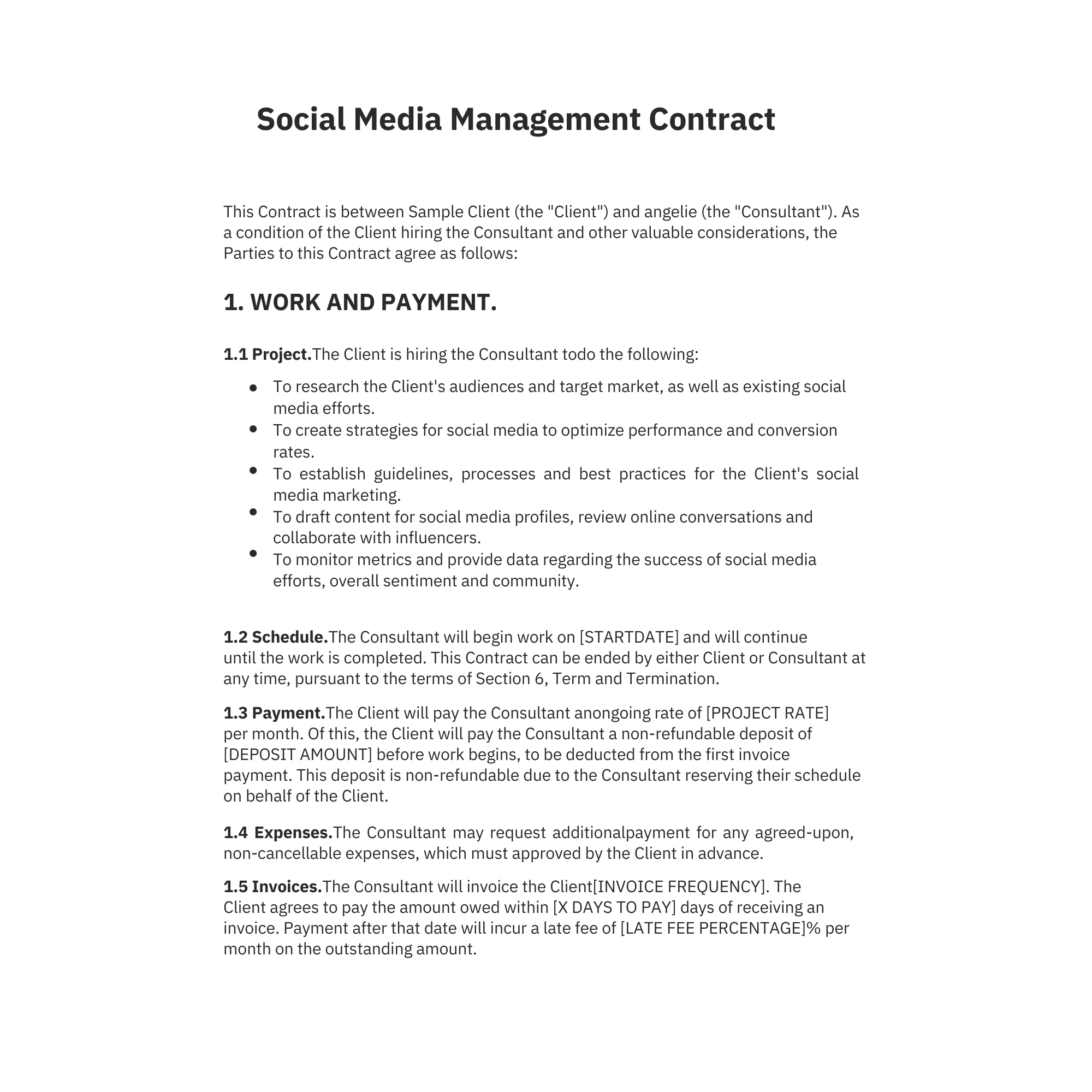 sample Social Media Management Agreement Template sample Social Media Management Agreement Template