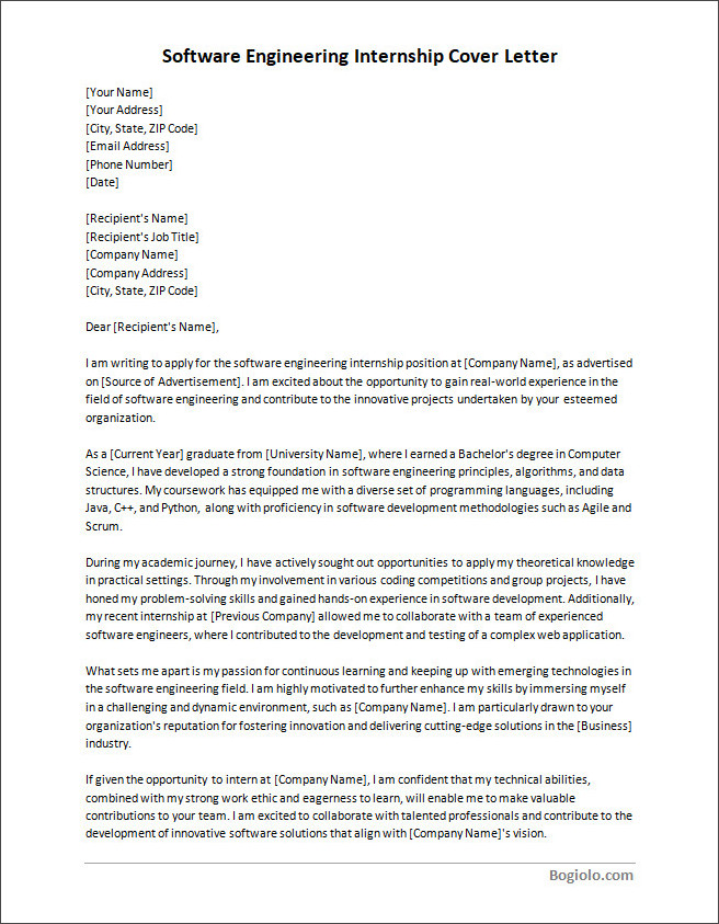 software engineering internship cover letter template Step-by-step walkthrough of populating details in a software engineering internship cover letter template