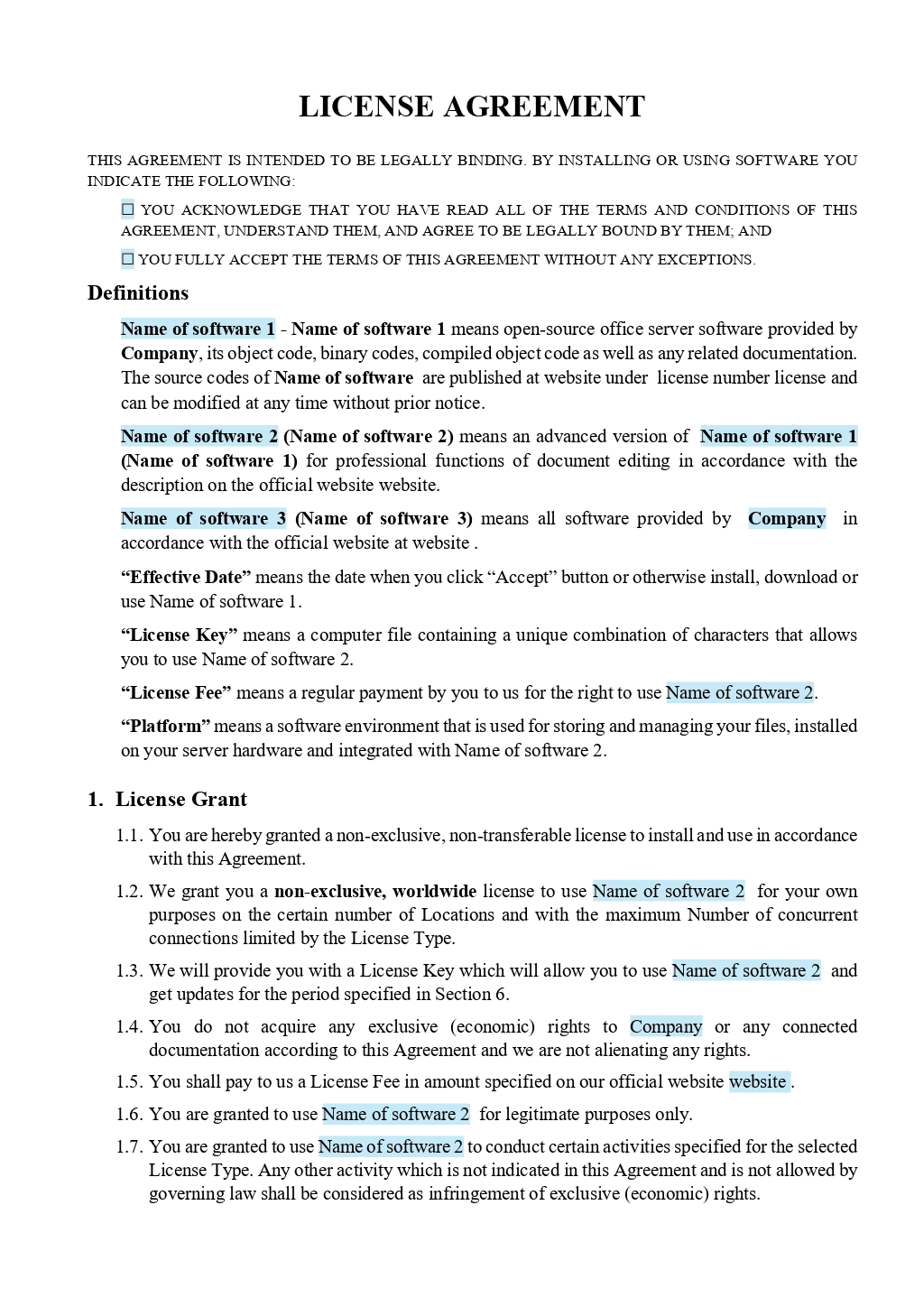 sample Software License Agreement Template sample Software License Agreement Template