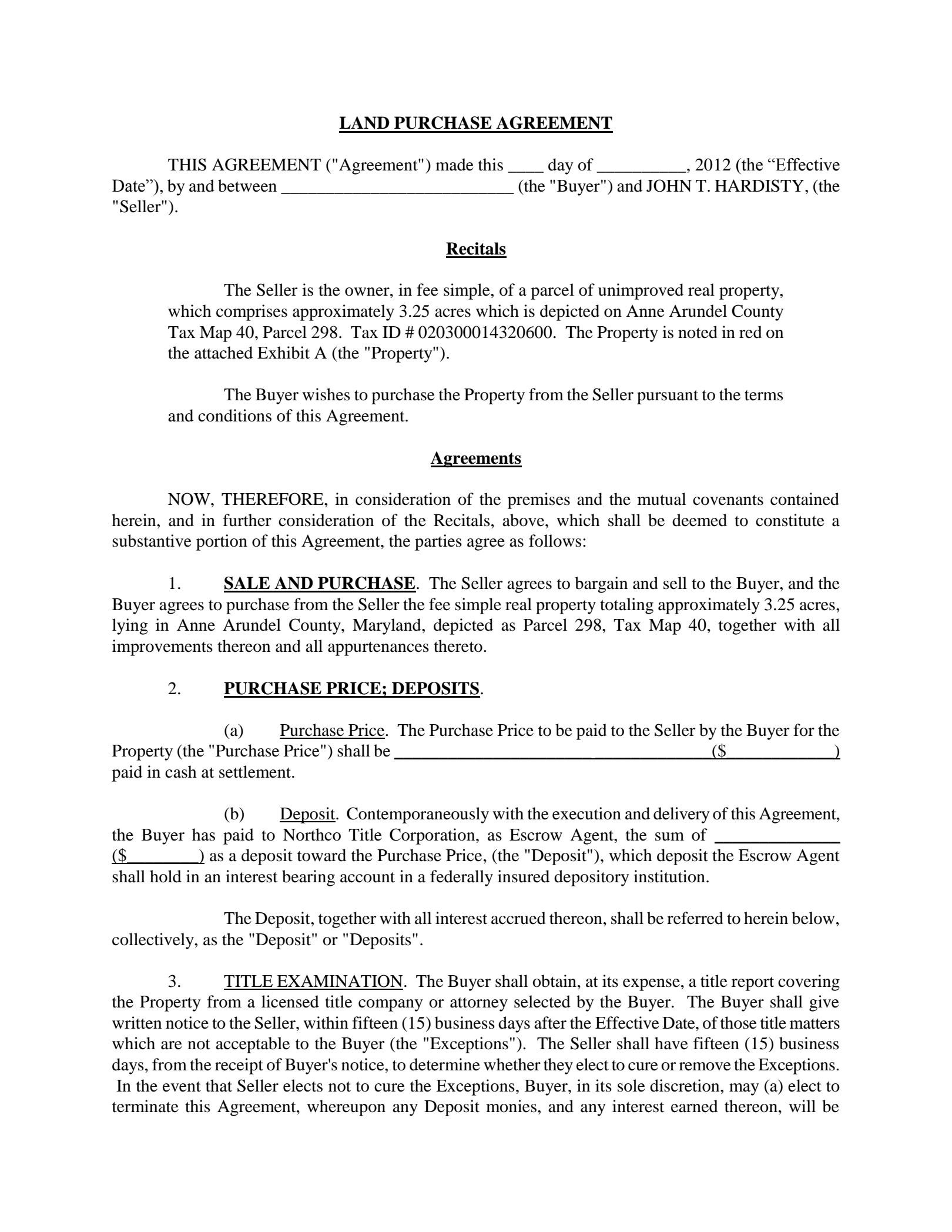 sample land purchase agreement template sample land purchase agreement template