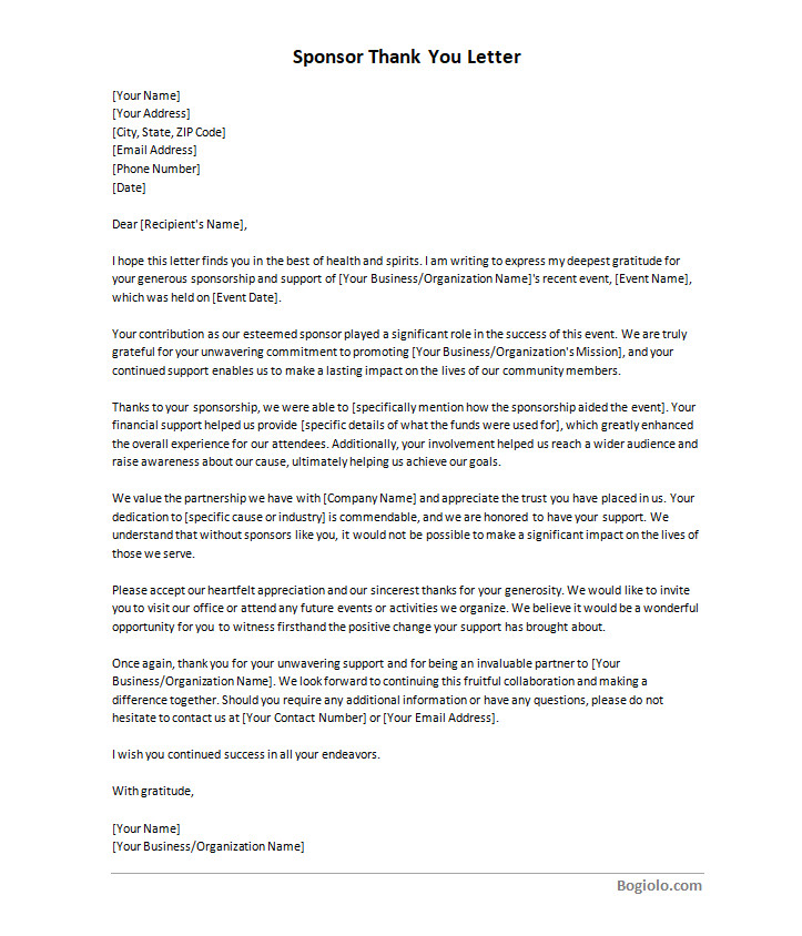 sponsor thank you letter template Individuals completing a KEYWORD