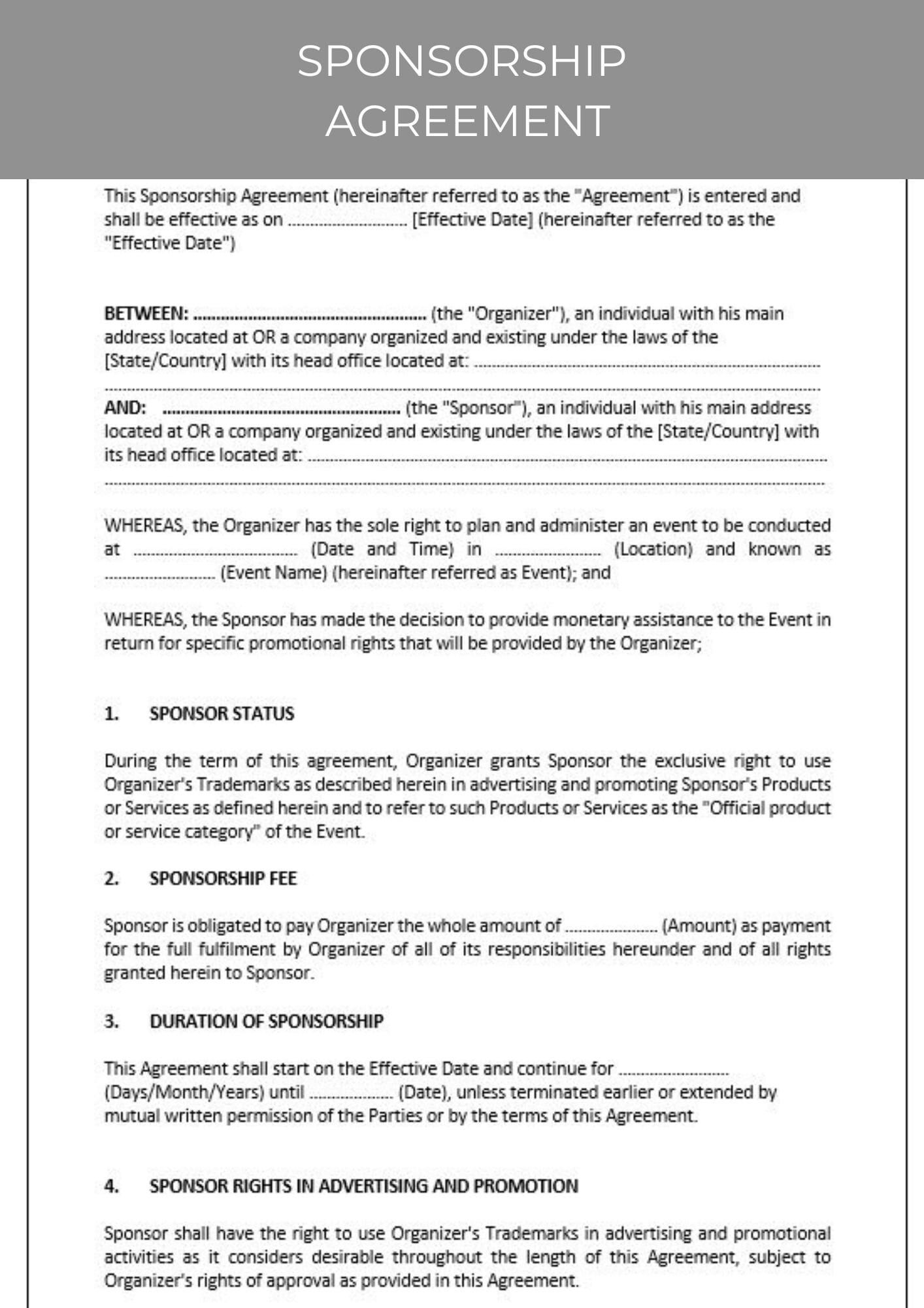 sample Sponsorship Agreement Template sample Sponsorship Agreement Template