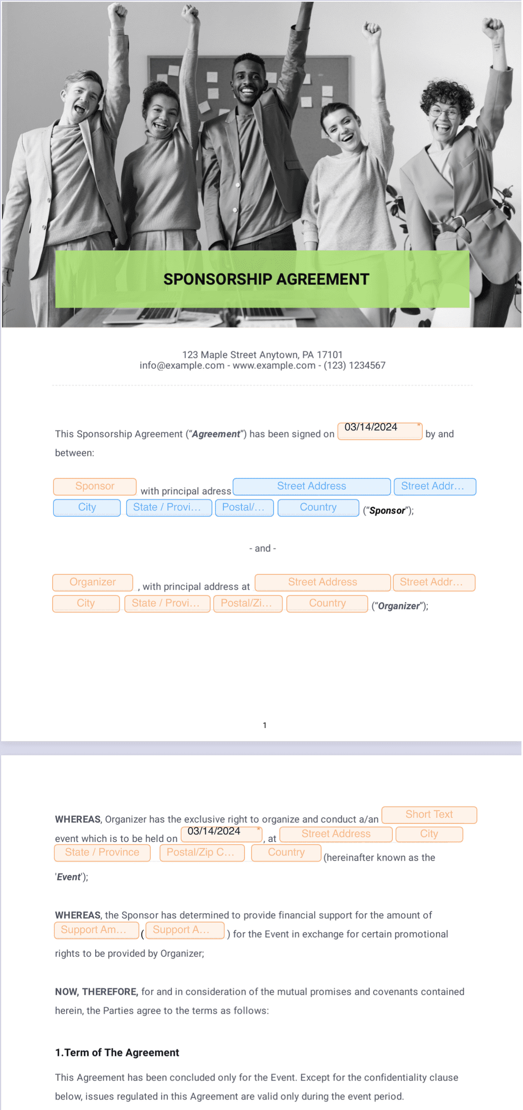 sample Sponsorship Agreement Template sample Sponsorship Agreement Template