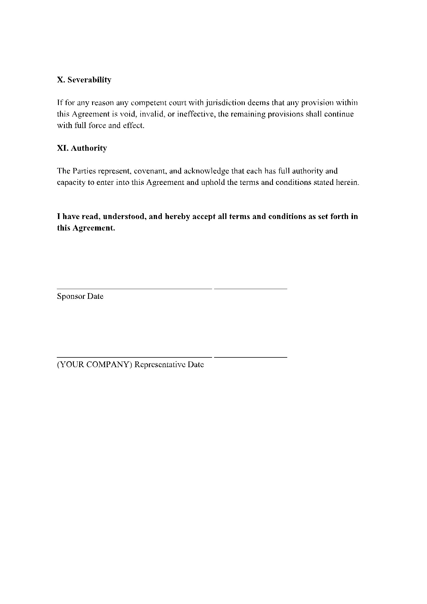 sample Sponsorship Agreement Template sample Sponsorship Agreement Template