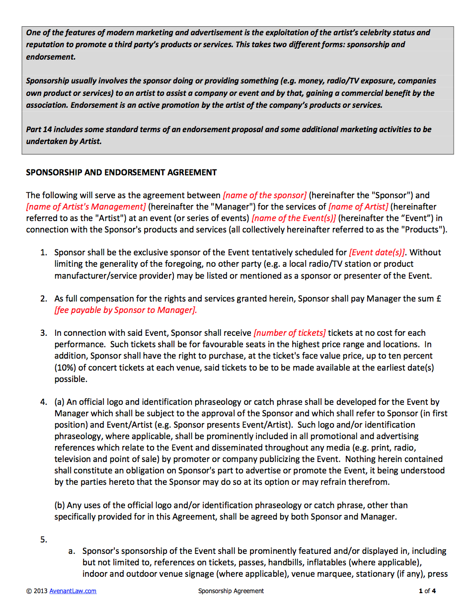 sample Sponsorship Agreement Template sample Sponsorship Agreement Template