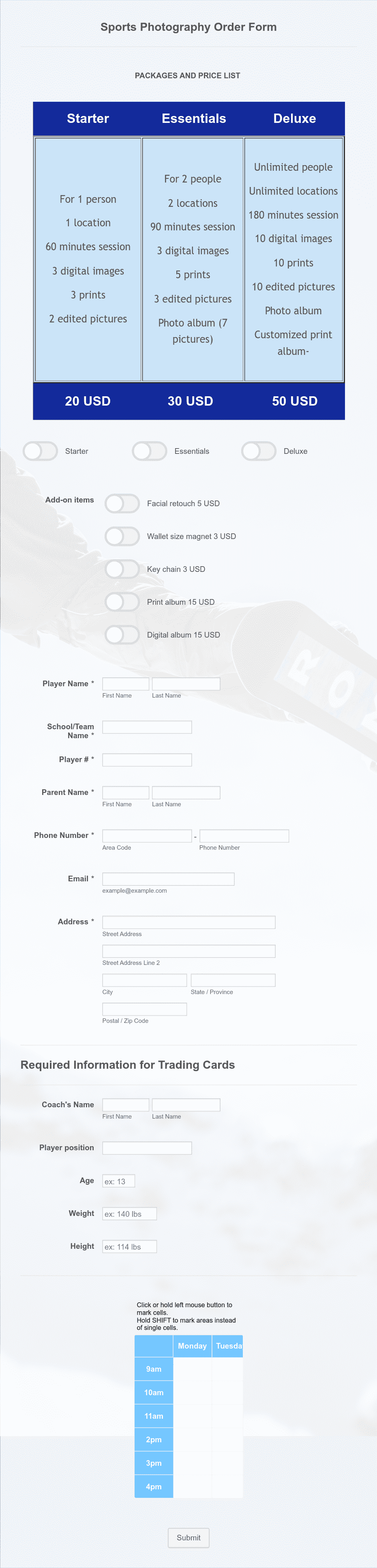 sample Sports Photography Price List Template sample Sports Photography Price List Template