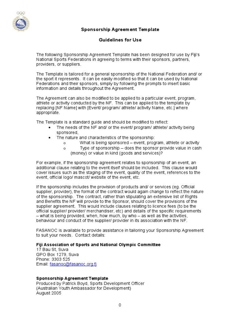 sample Sponsorship Agreement Template sample Sponsorship Agreement Template