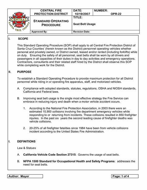 sample of printable standard operating procedure template