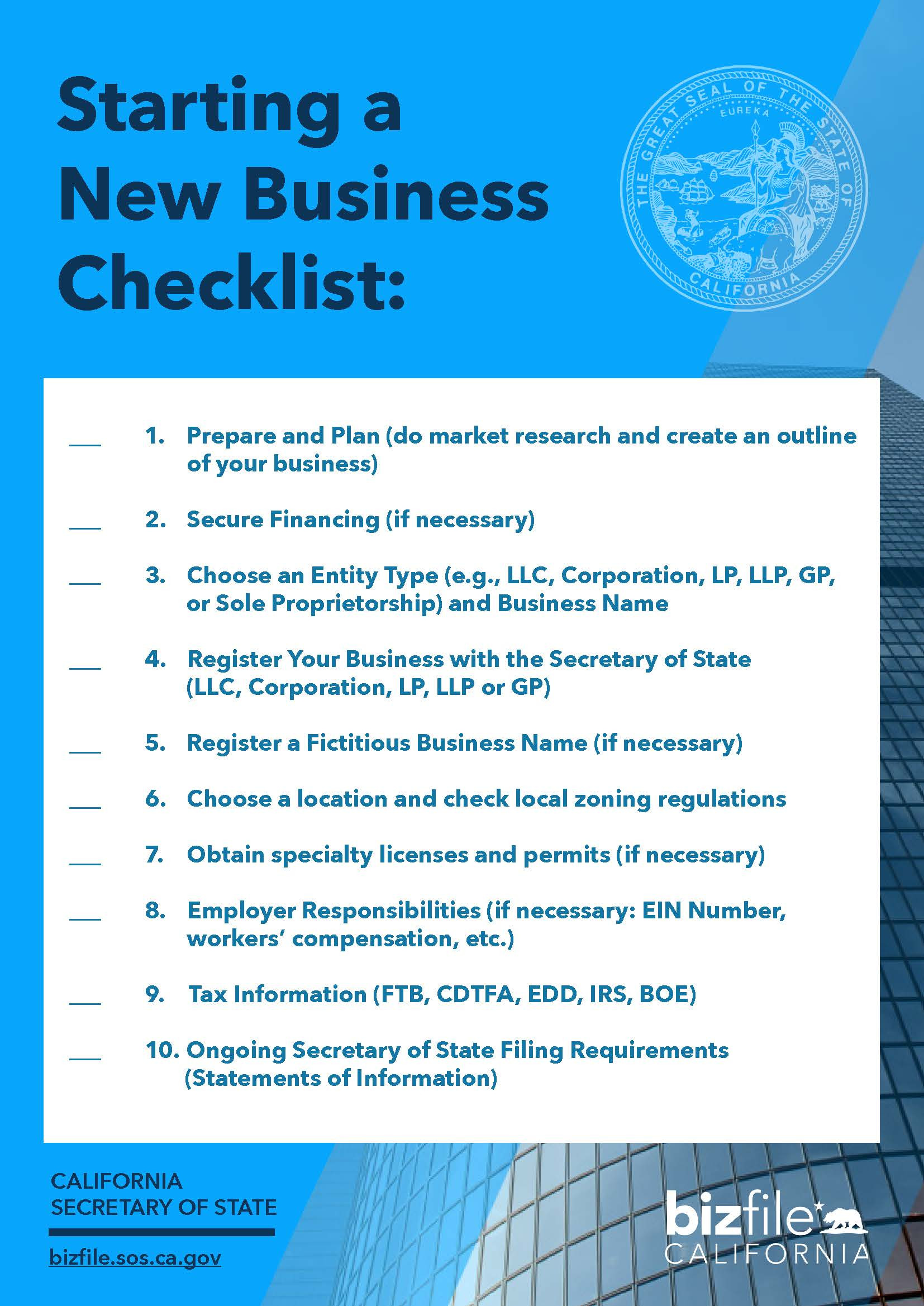 Starting a Business Checklist :: California Secretary of State Starting a Business Checklist :: California Secretary of State