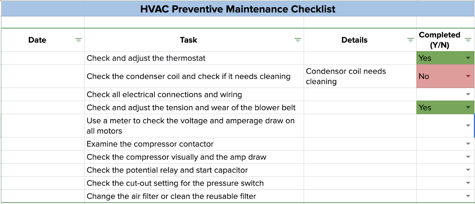 sample preventive maintenance checklist template sample preventive maintenance checklist template