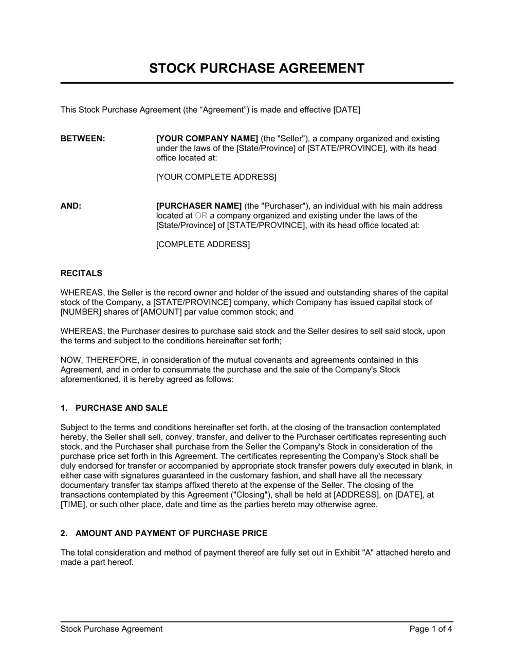 sample Share Purchase Agreement Template sample Share Purchase Agreement Template