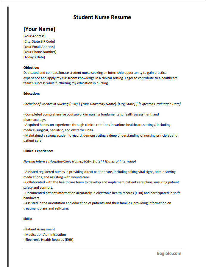 student nurse resume template Demonstration of crafting tailored content by utilizing a student nurse resume