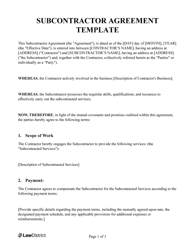 sample Sub Contractor Agreement Template sample Sub Contractor Agreement Template