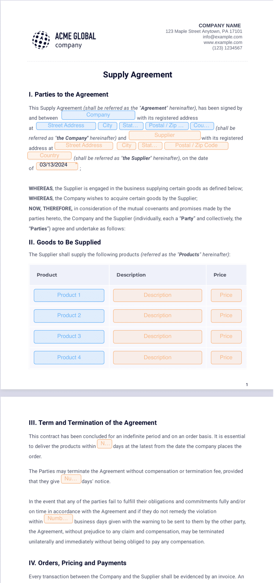 sample Supply Contract Agreement Template sample Supply Contract Agreement Template