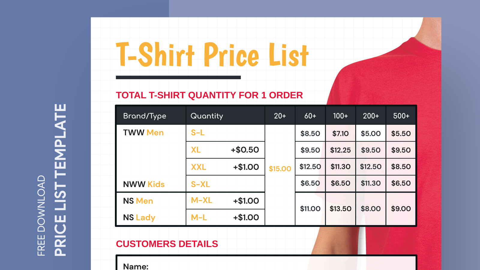 sample Custom T Shirt Price List Template sample Custom T Shirt Price List Template