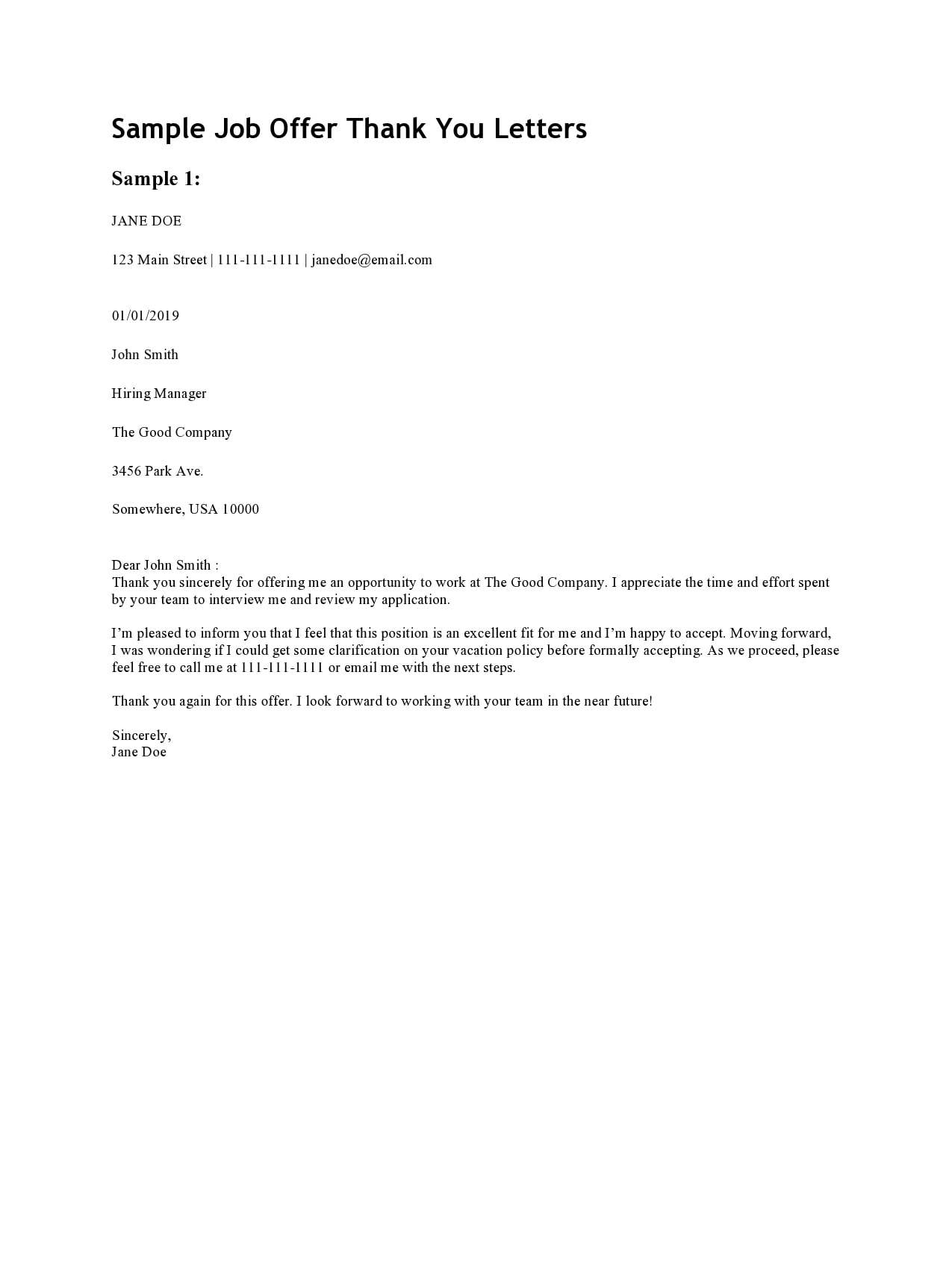 thank you letter for job offer thank you letter for job offer