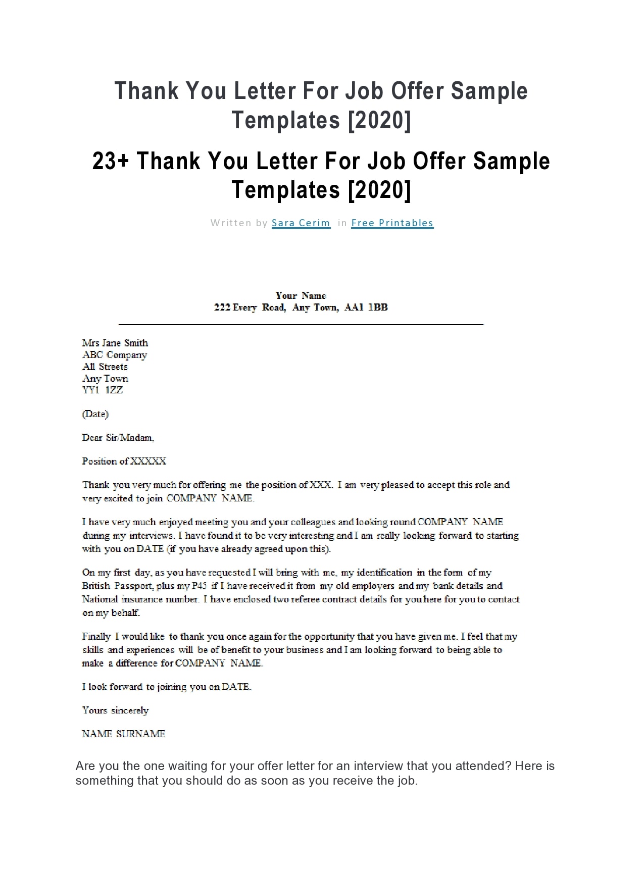thank you letter for job offer thank you letter for job offer