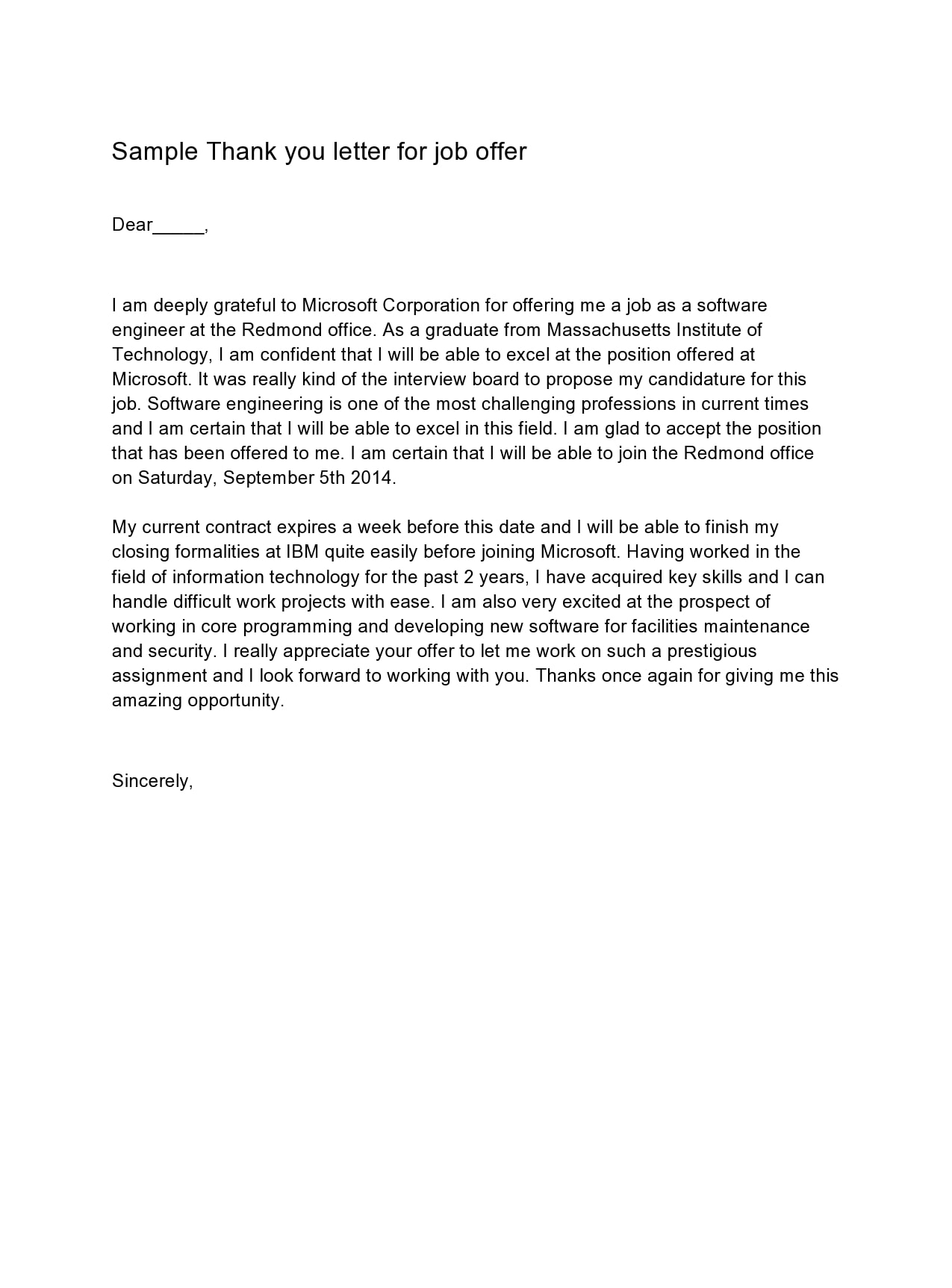 thank you letter for job offer thank you letter for job offer