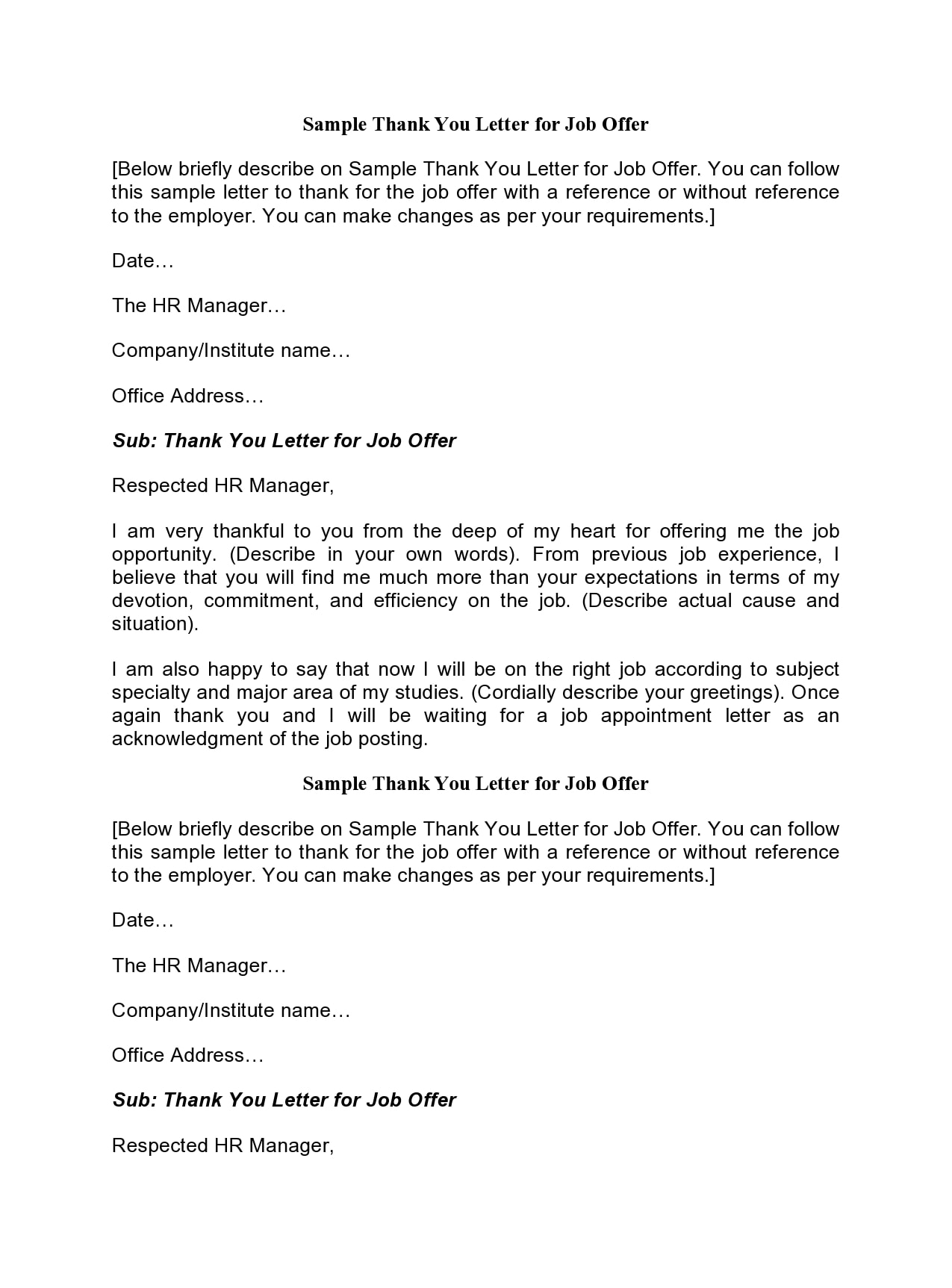 thank you letter for job offer thank you letter for job offer