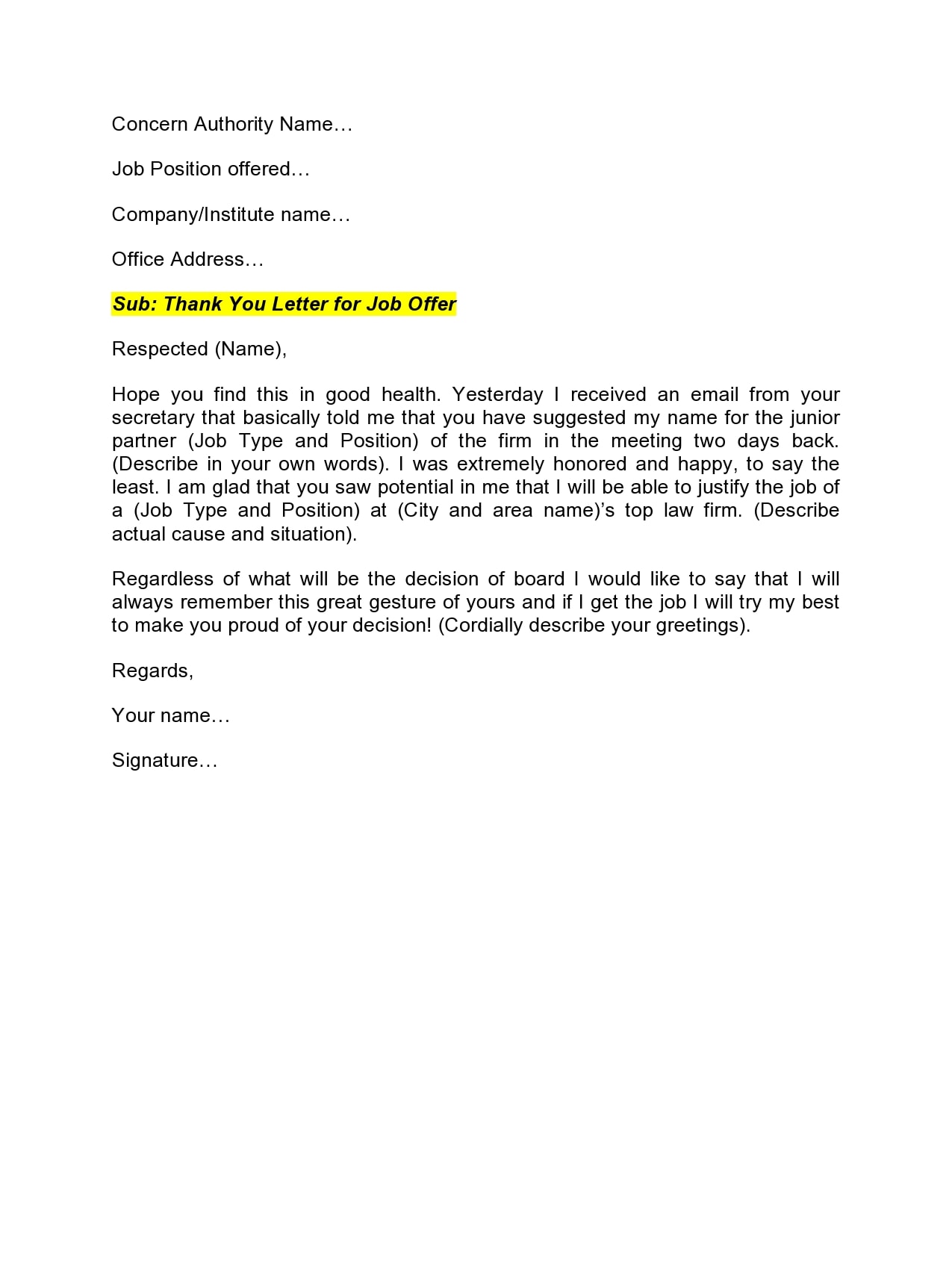 thank you letter for job offer thank you letter for job offer