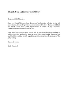 thank you letter for job offer