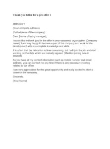 thank you letter for job offer