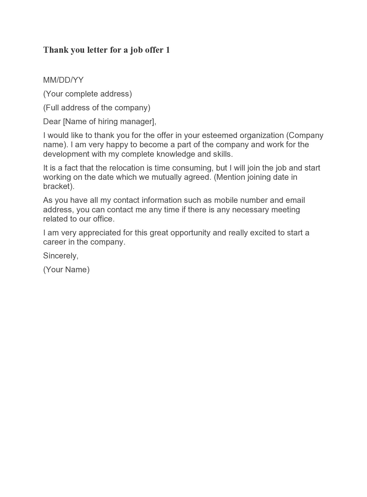 thank you letter for job offer thank you letter for job offer