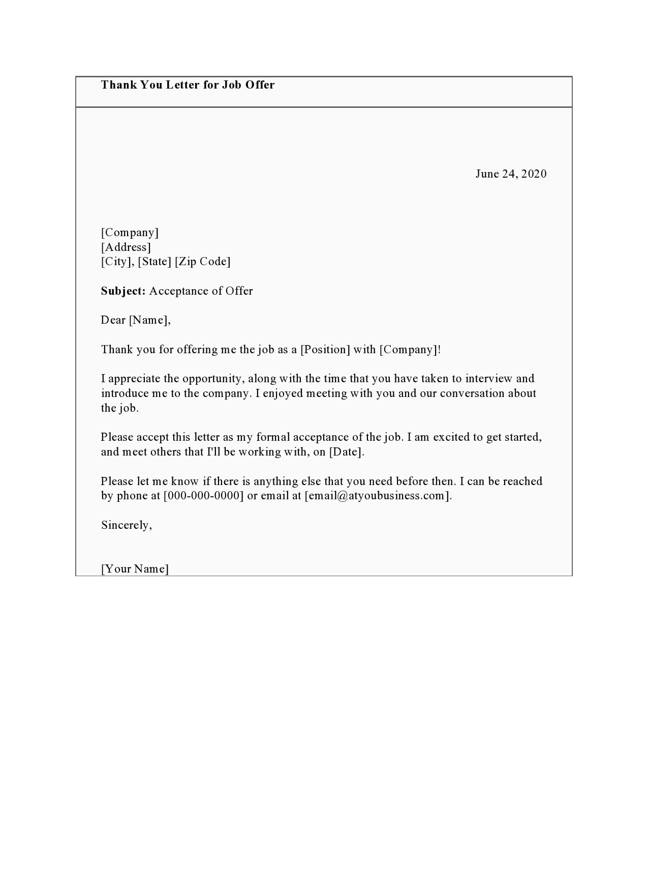 thank you letter for job offer thank you letter for job offer