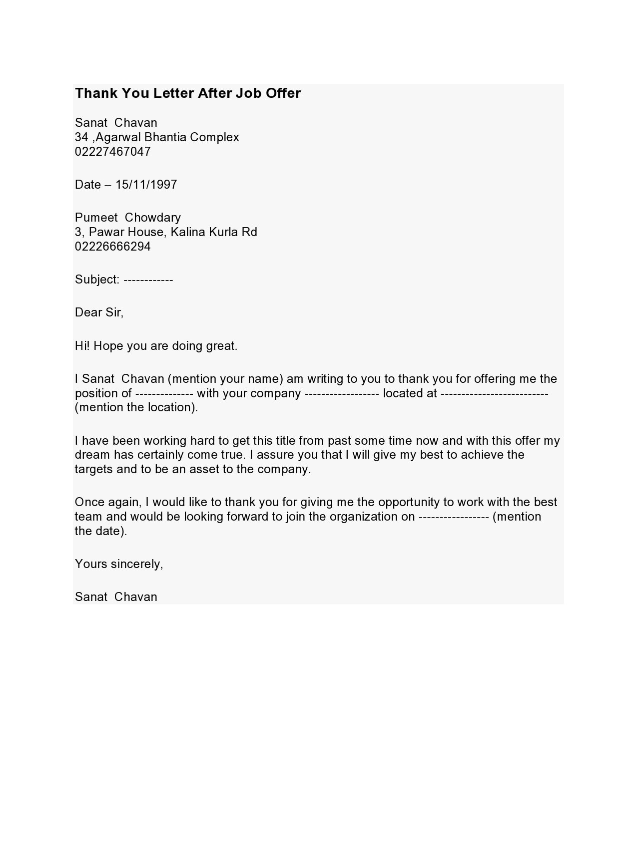 thank you letter for job offer thank you letter for job offer
