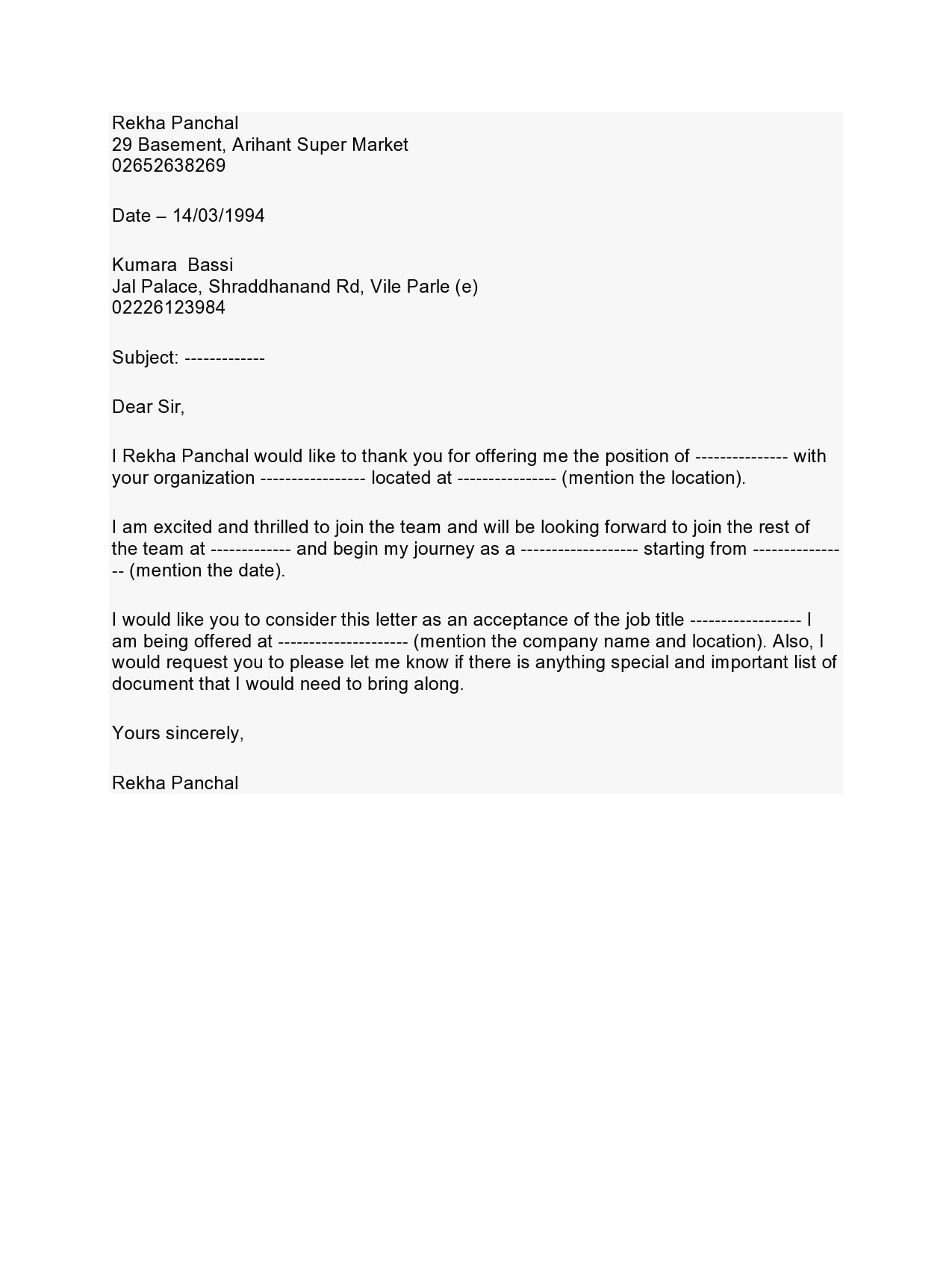 thank you letter for job offer thank you letter for job offer