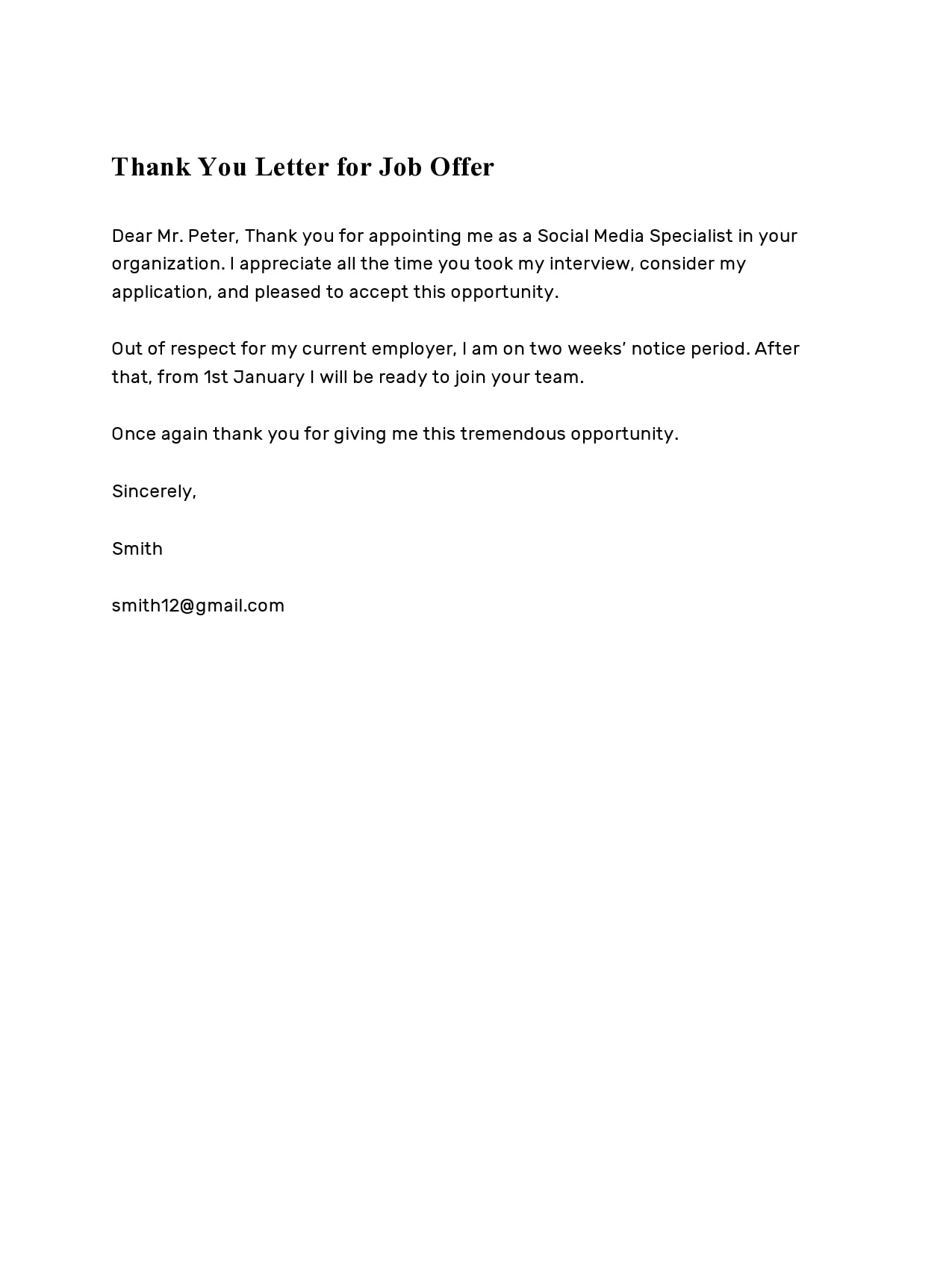 thank you letter for job offer thank you letter for job offer