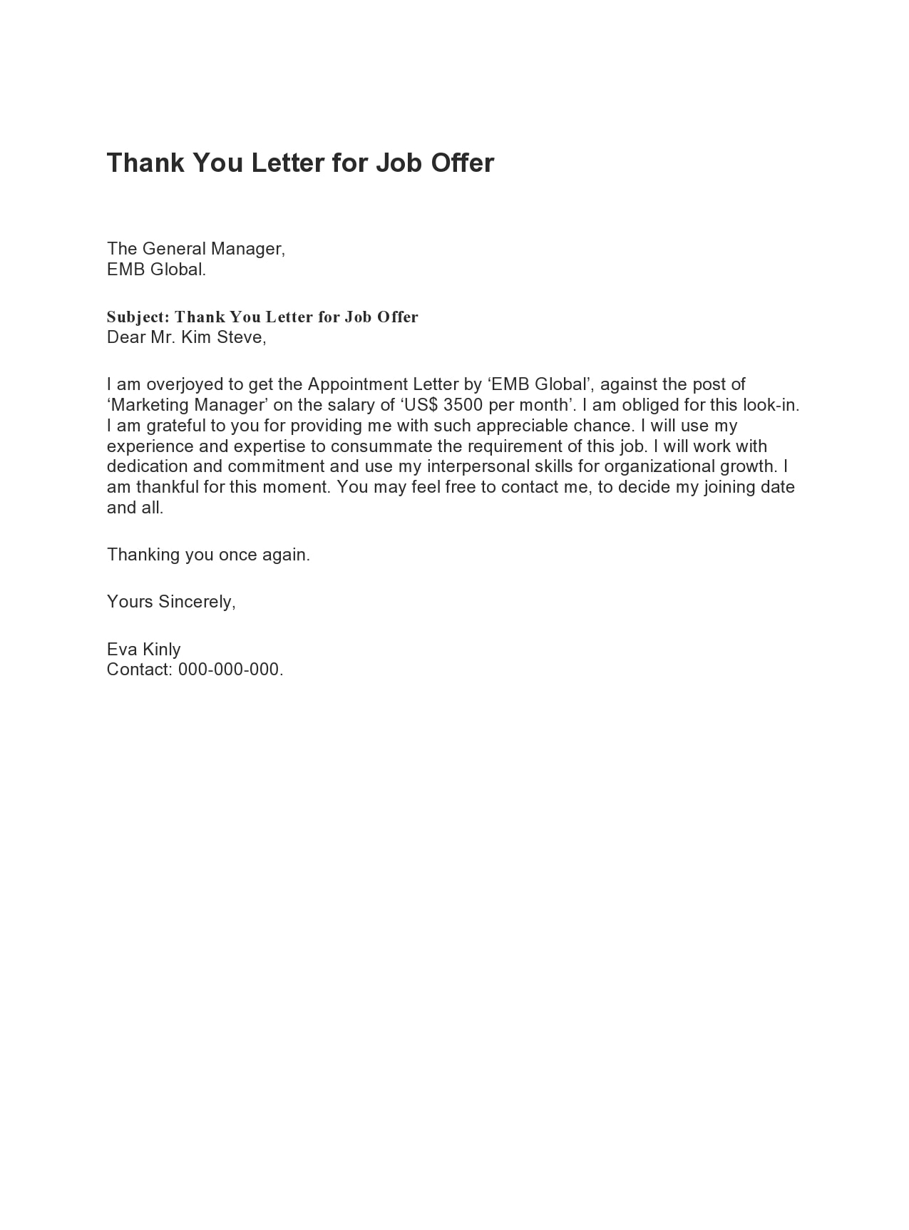 thank you letter for job offer thank you letter for job offer