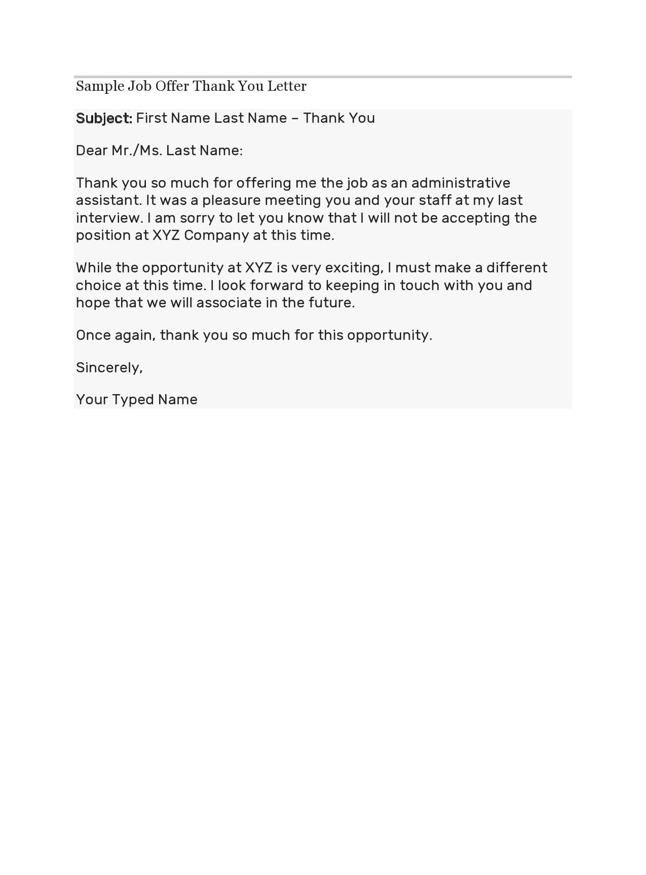 thank you letter for job offer thank you letter for job offer