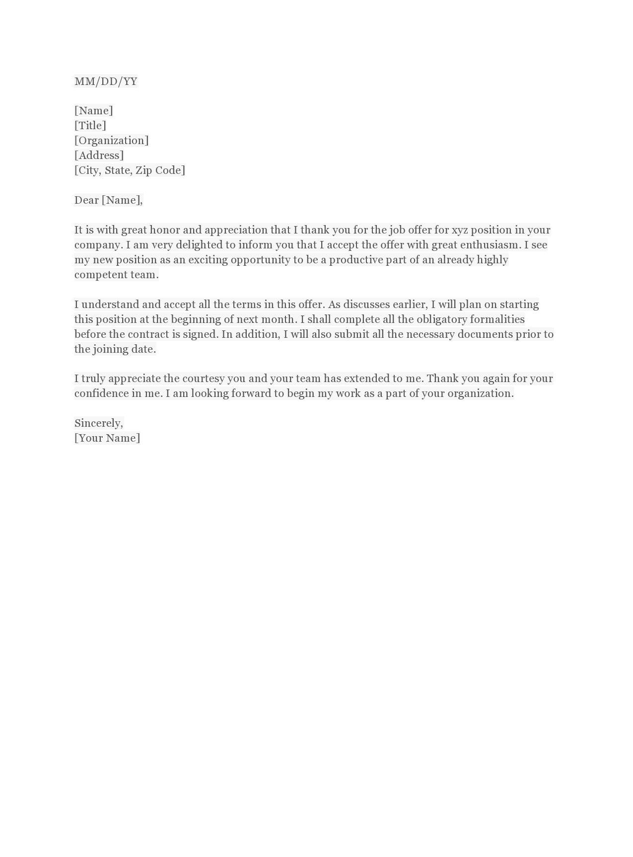 thank you letter for job offer thank you letter for job offer
