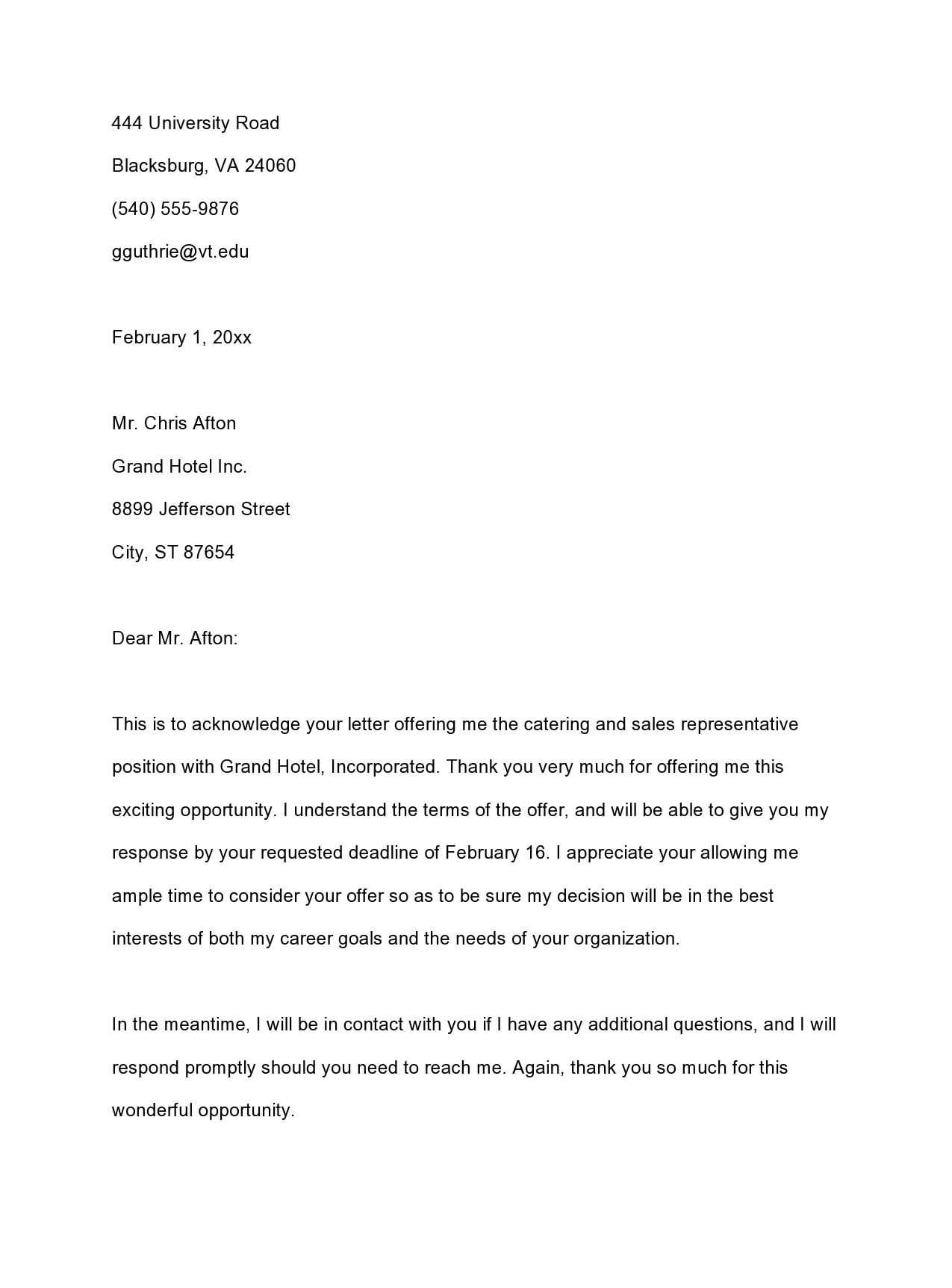 thank you letter for job offer thank you letter for job offer
