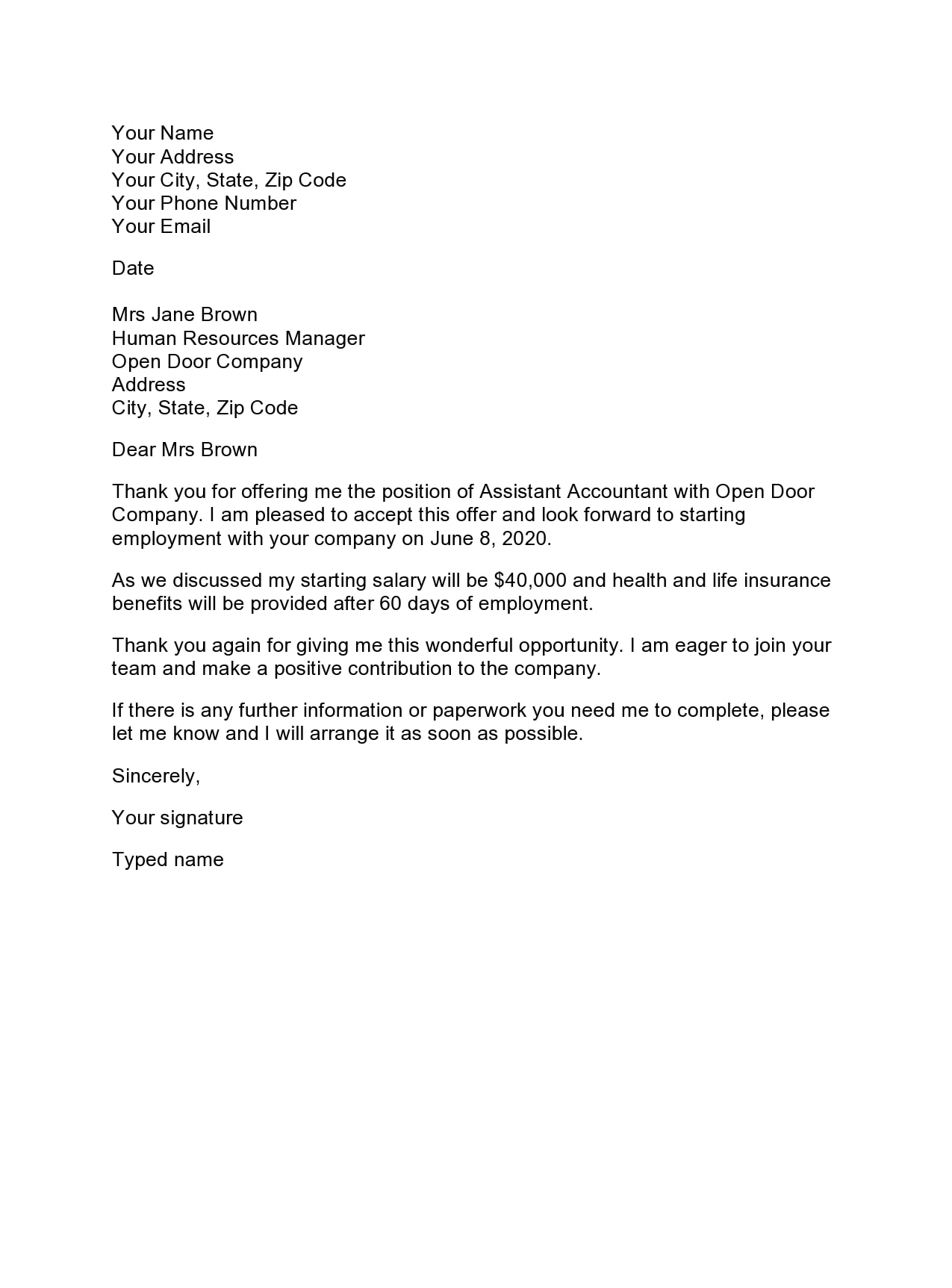 thank you letter for job offer thank you letter for job offer