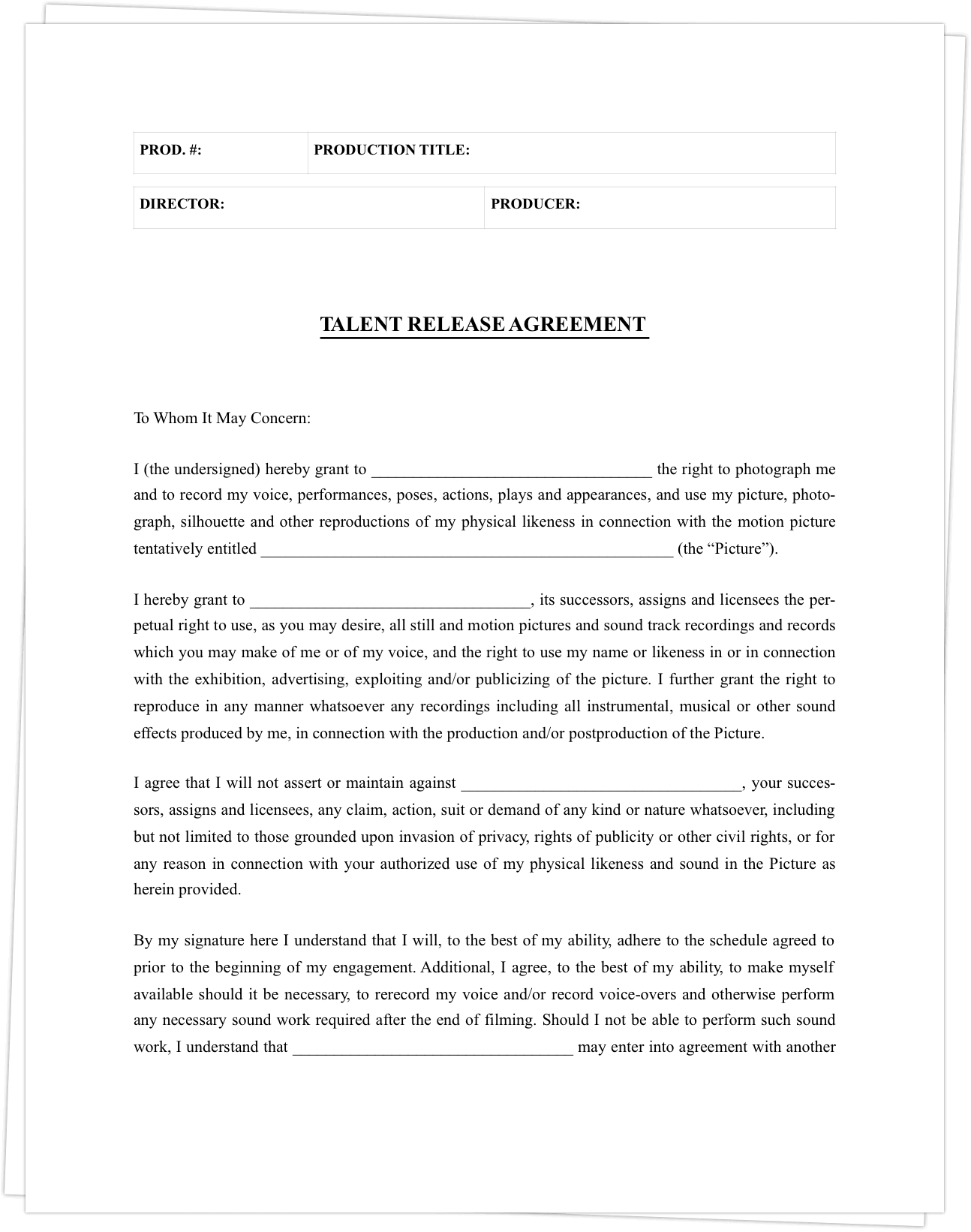 sample actor agreement template sample actor agreement template