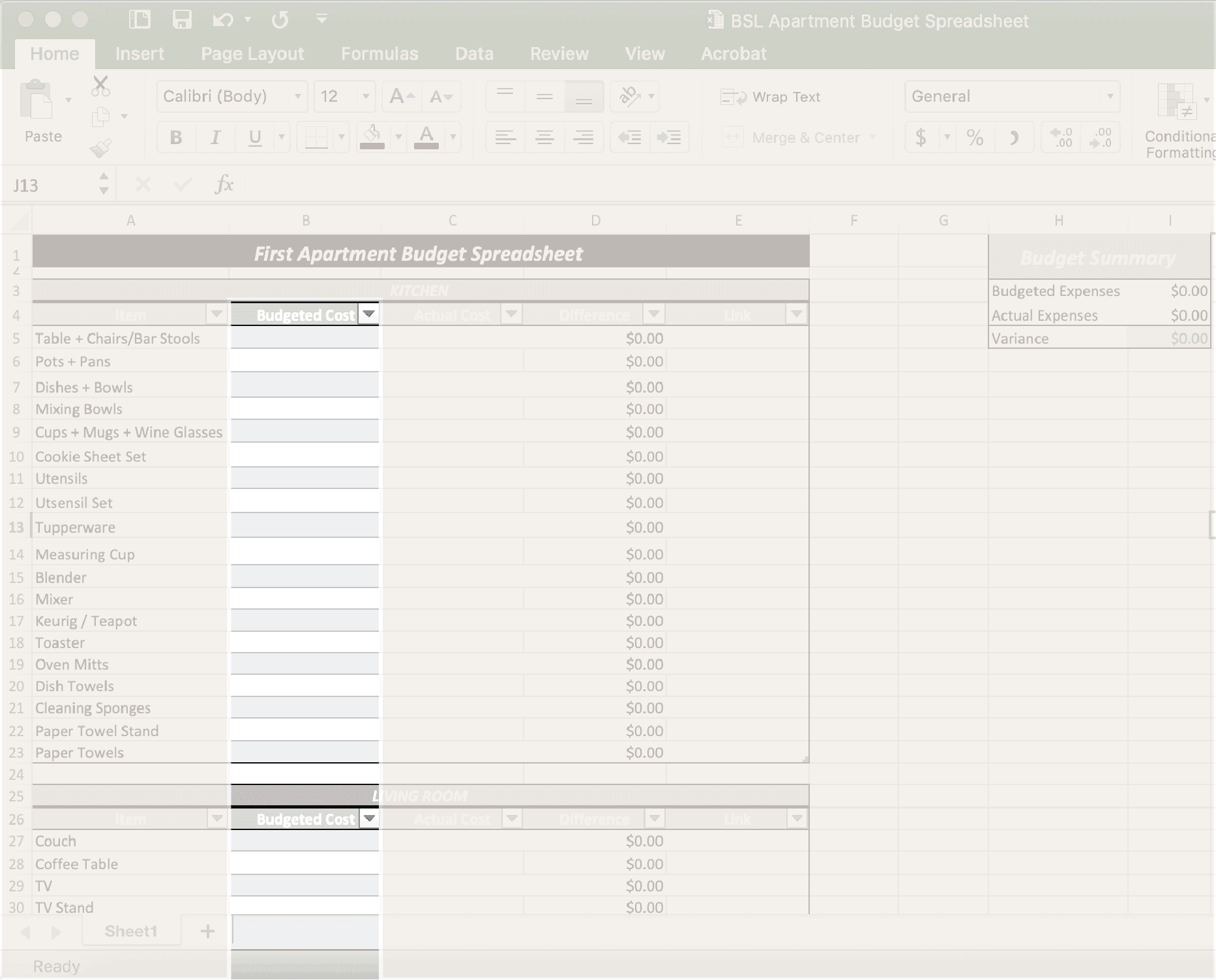 sample first apartment budget template sample first apartment budget template