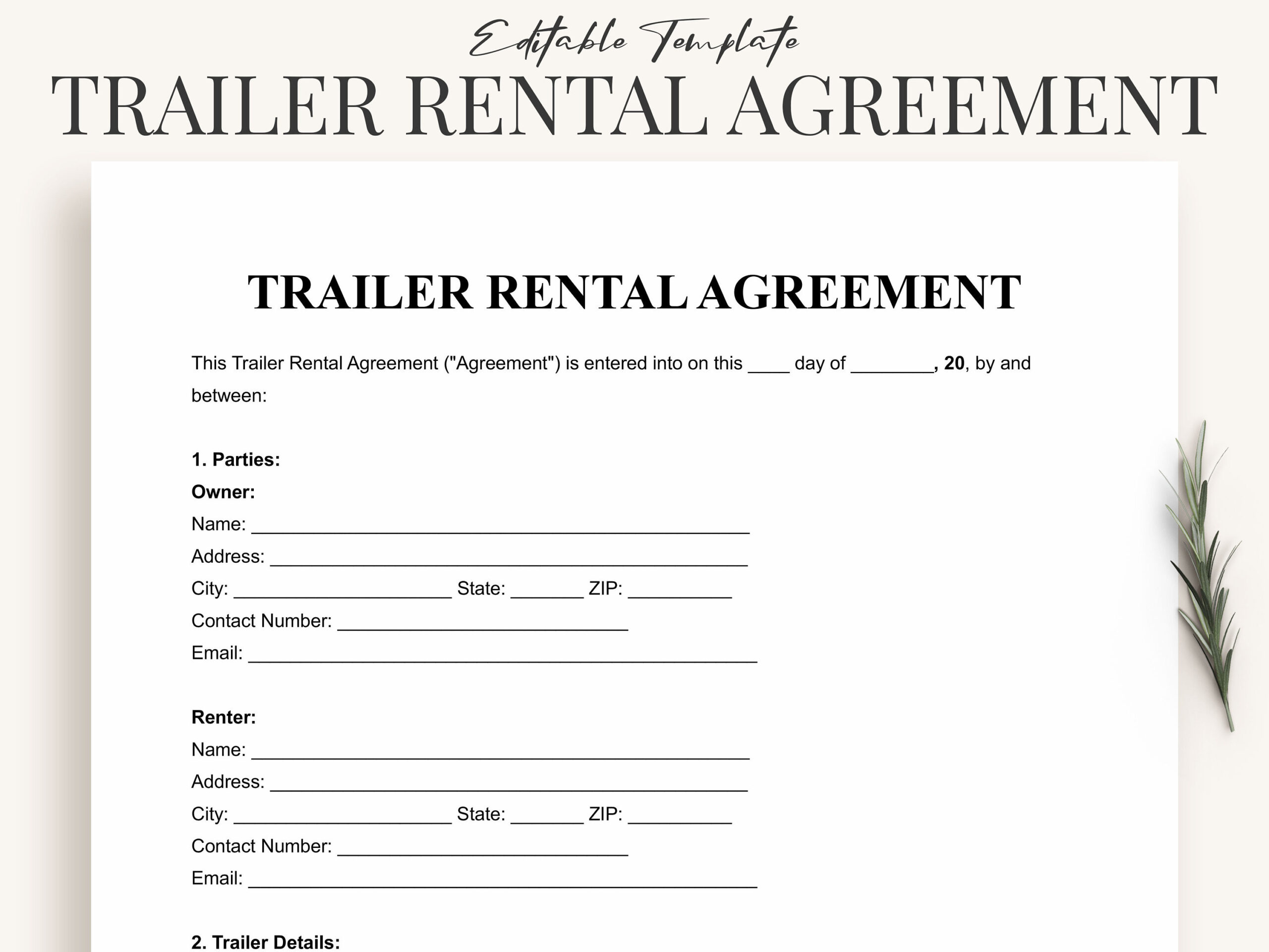 sample Trailer Lease Agreement Template sample Trailer Lease Agreement Template