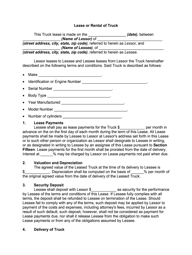 sample truck lease agreement template sample truck lease agreement template