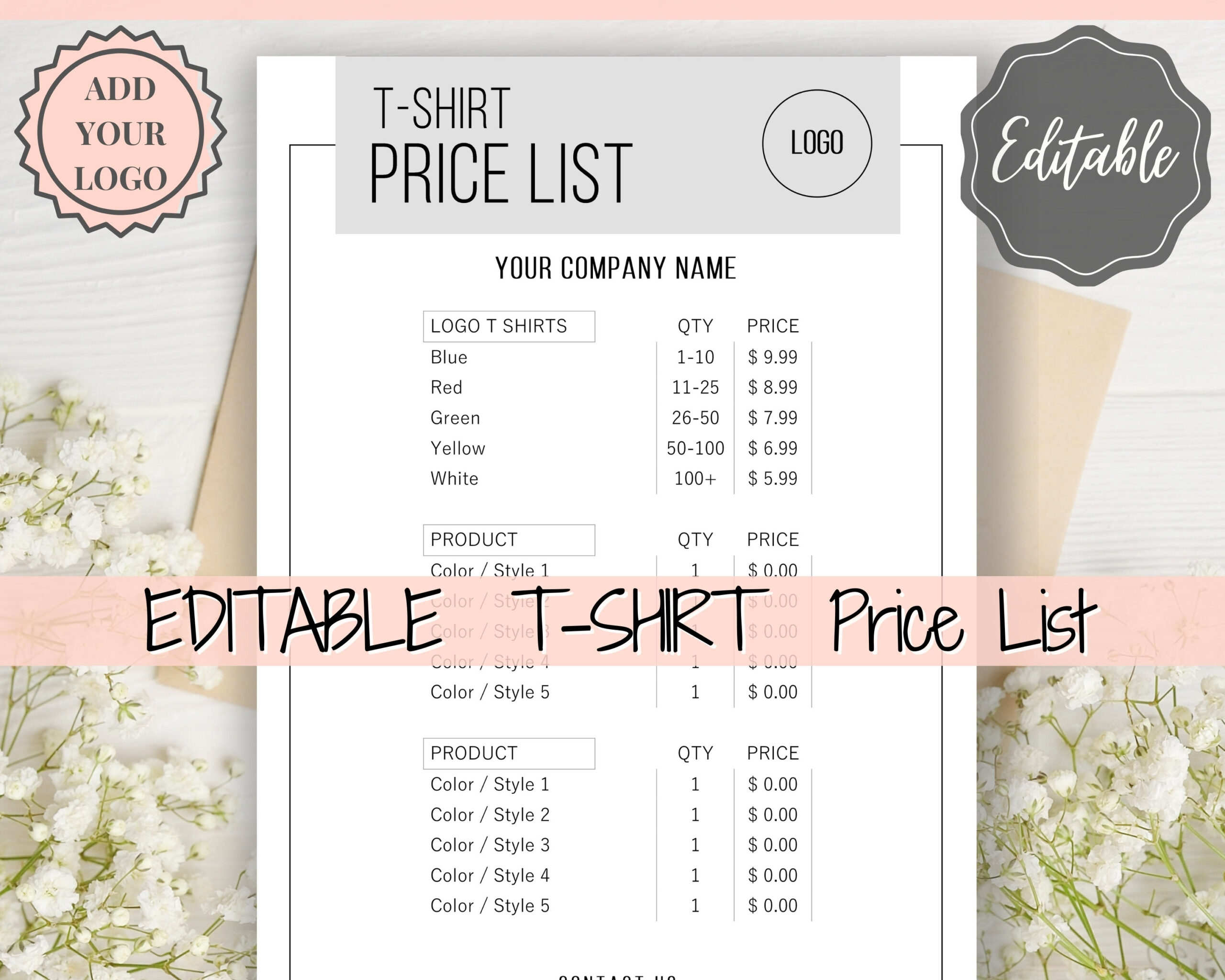 sample Custom T Shirt Price List Template sample Custom T Shirt Price List Template