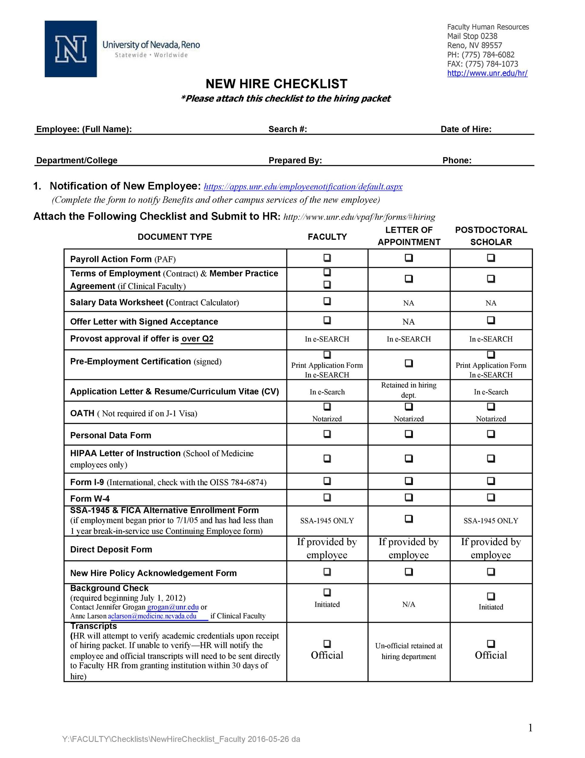 sample employment checklist template sample employment checklist template