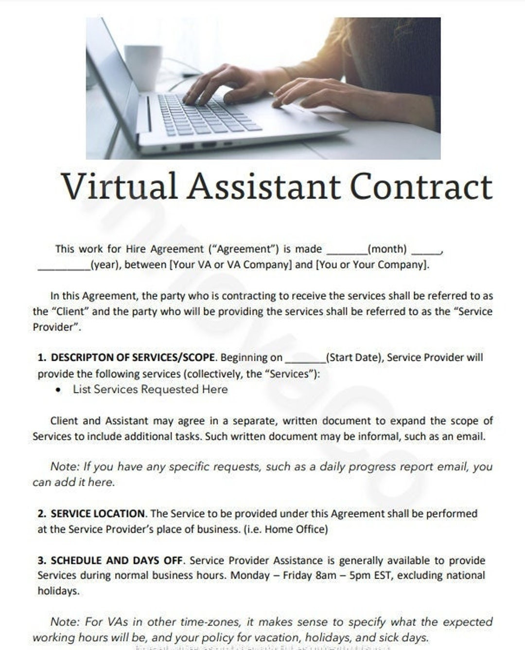 sample Virtual Assistant Agreement Template sample Virtual Assistant Agreement Template