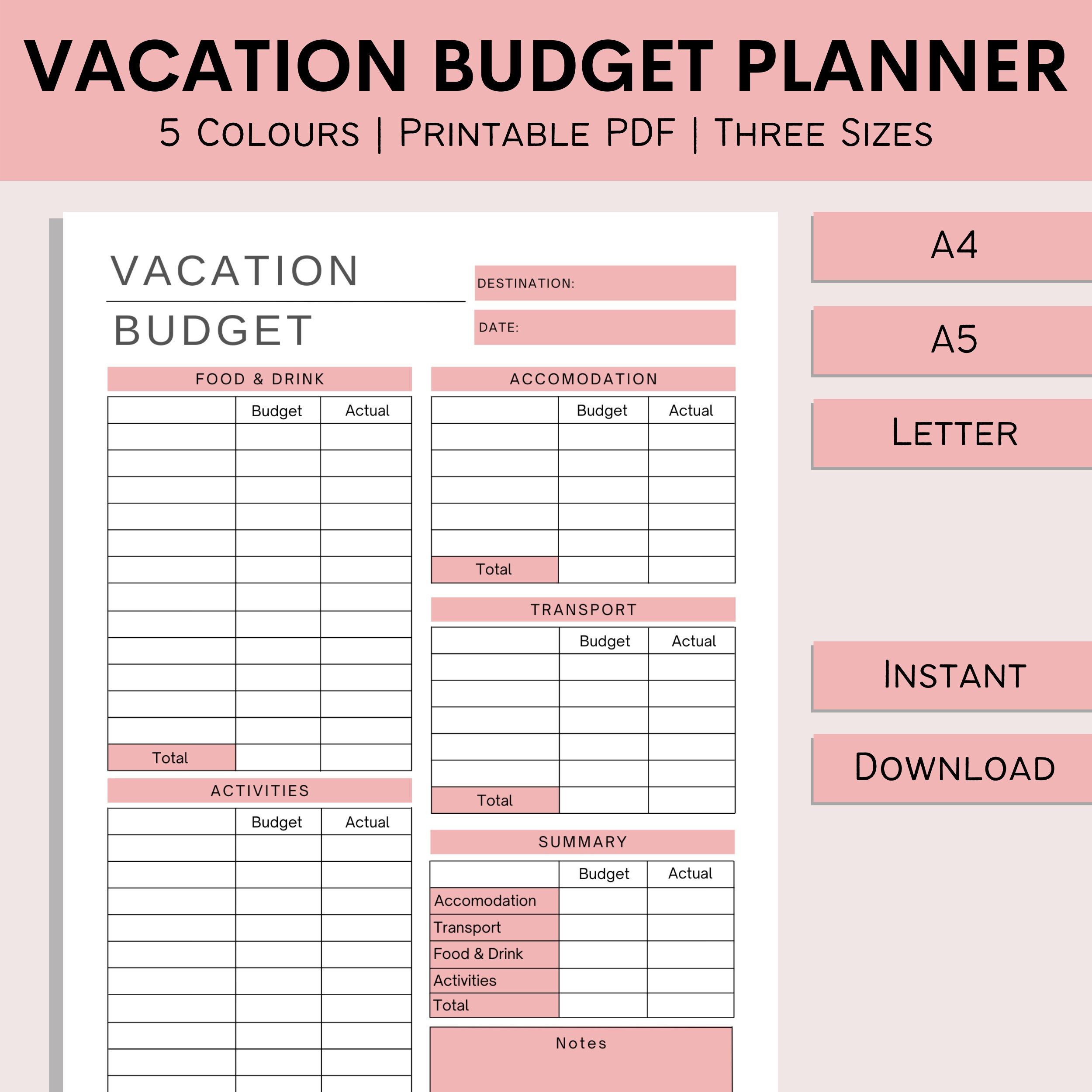 sample vacation budget template sample vacation budget template