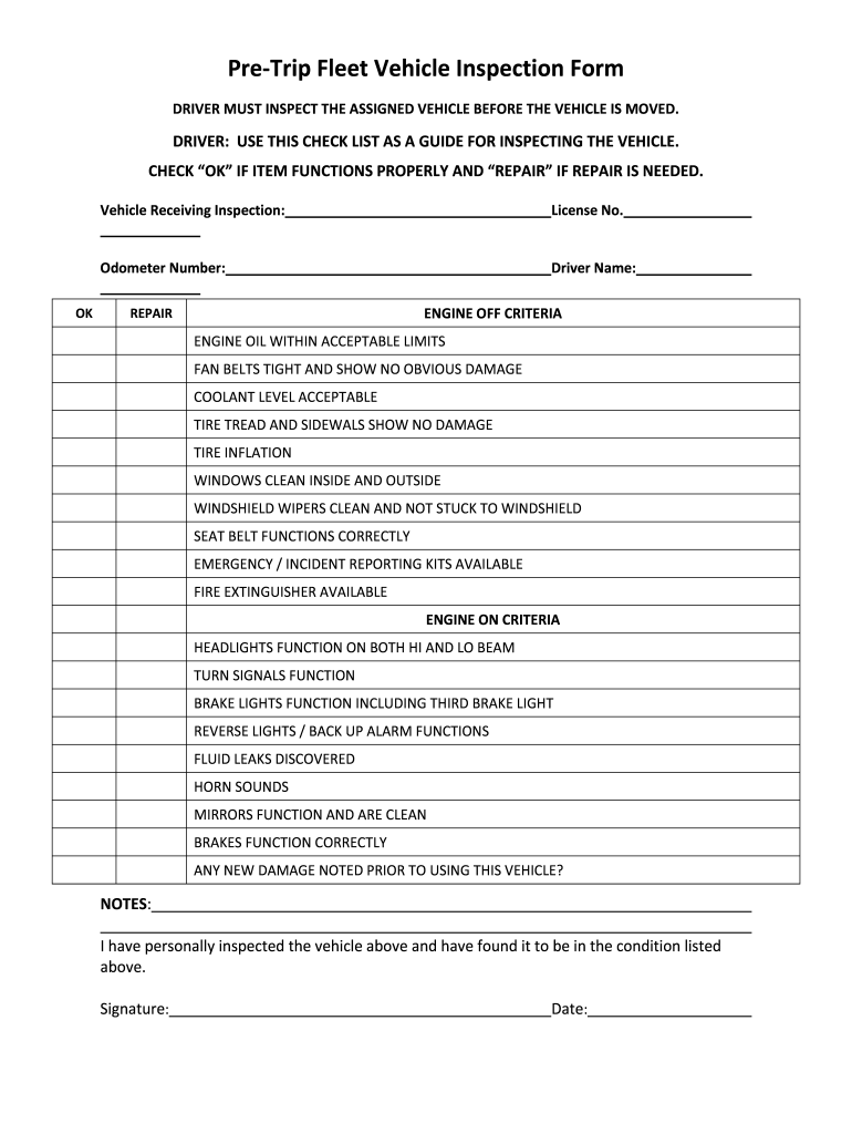 sample fleet vehicle checklist template sample fleet vehicle checklist template