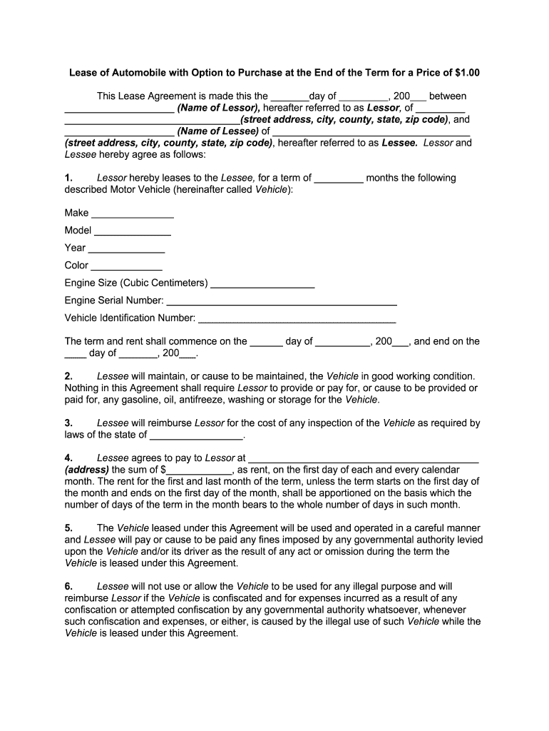 sample car lease agreement template sample car lease agreement template