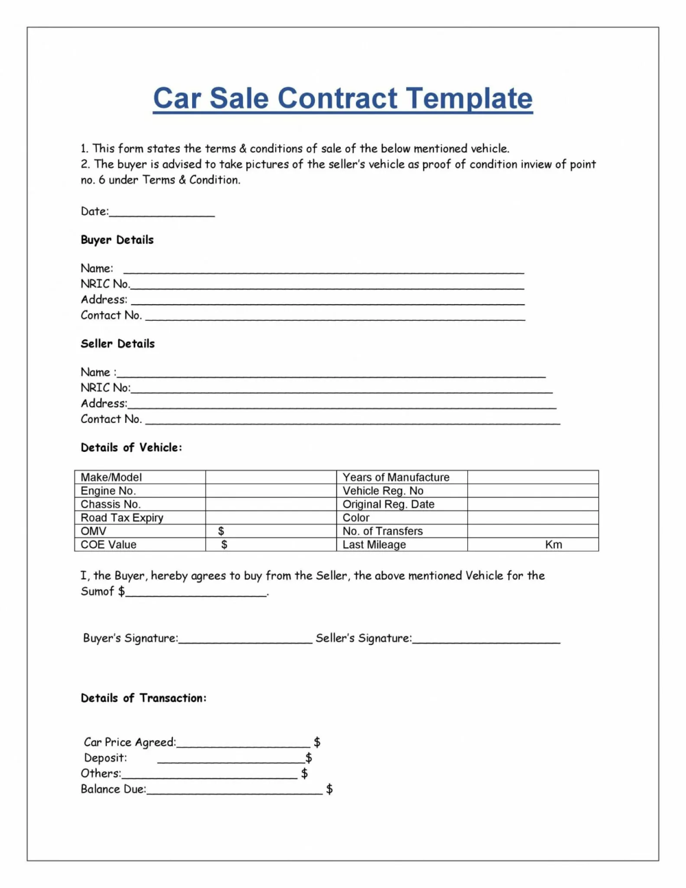 sample car buying agreement template sample car buying agreement template