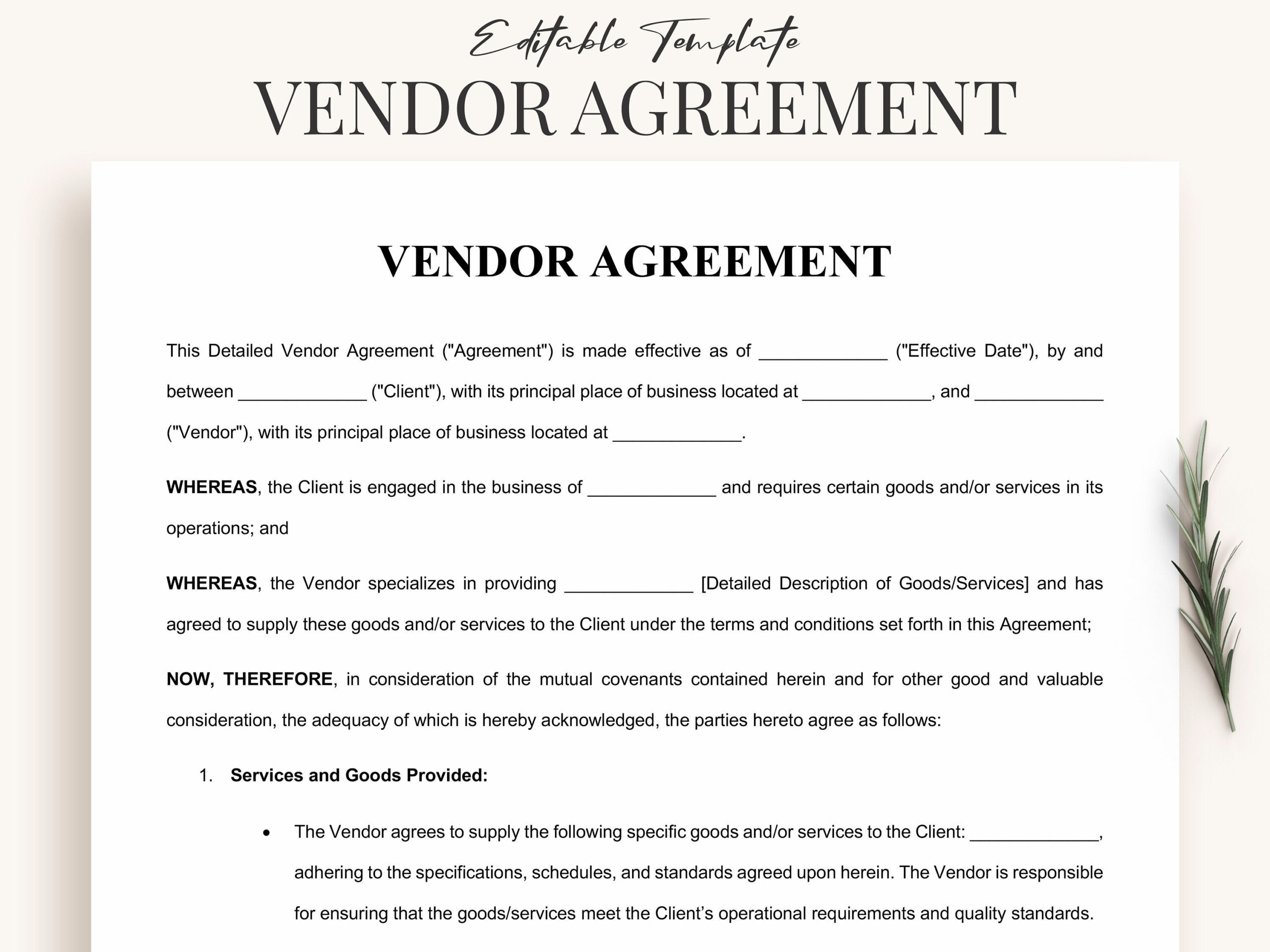 sample Vendor Agreement Template sample Vendor Agreement Template